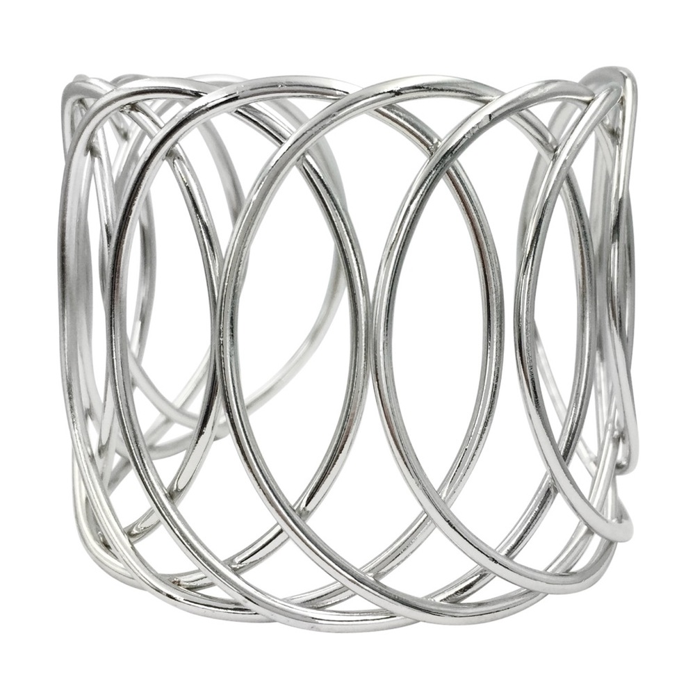 Silver Tone Wide Wire Loop Cuff Bracelet